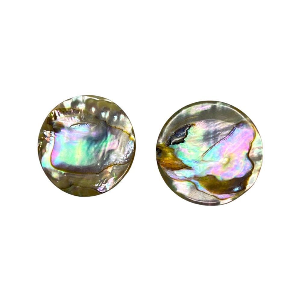 Earrings-Vintage Abalone Shell Circle Cut Pierced Studs